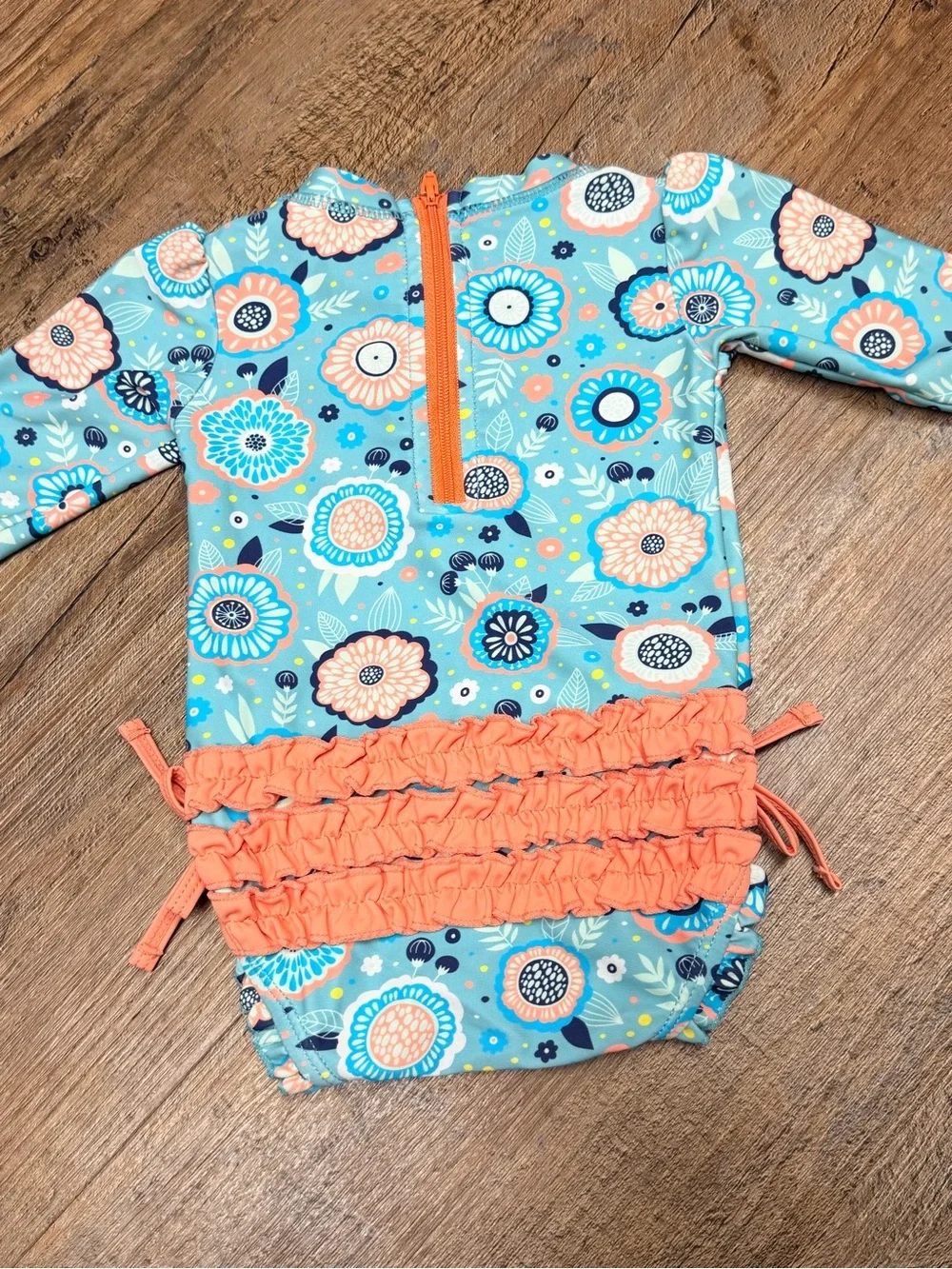 Ruffle Butts long Sleeve Floral One-Piece Swimsuit- size 3-6 months